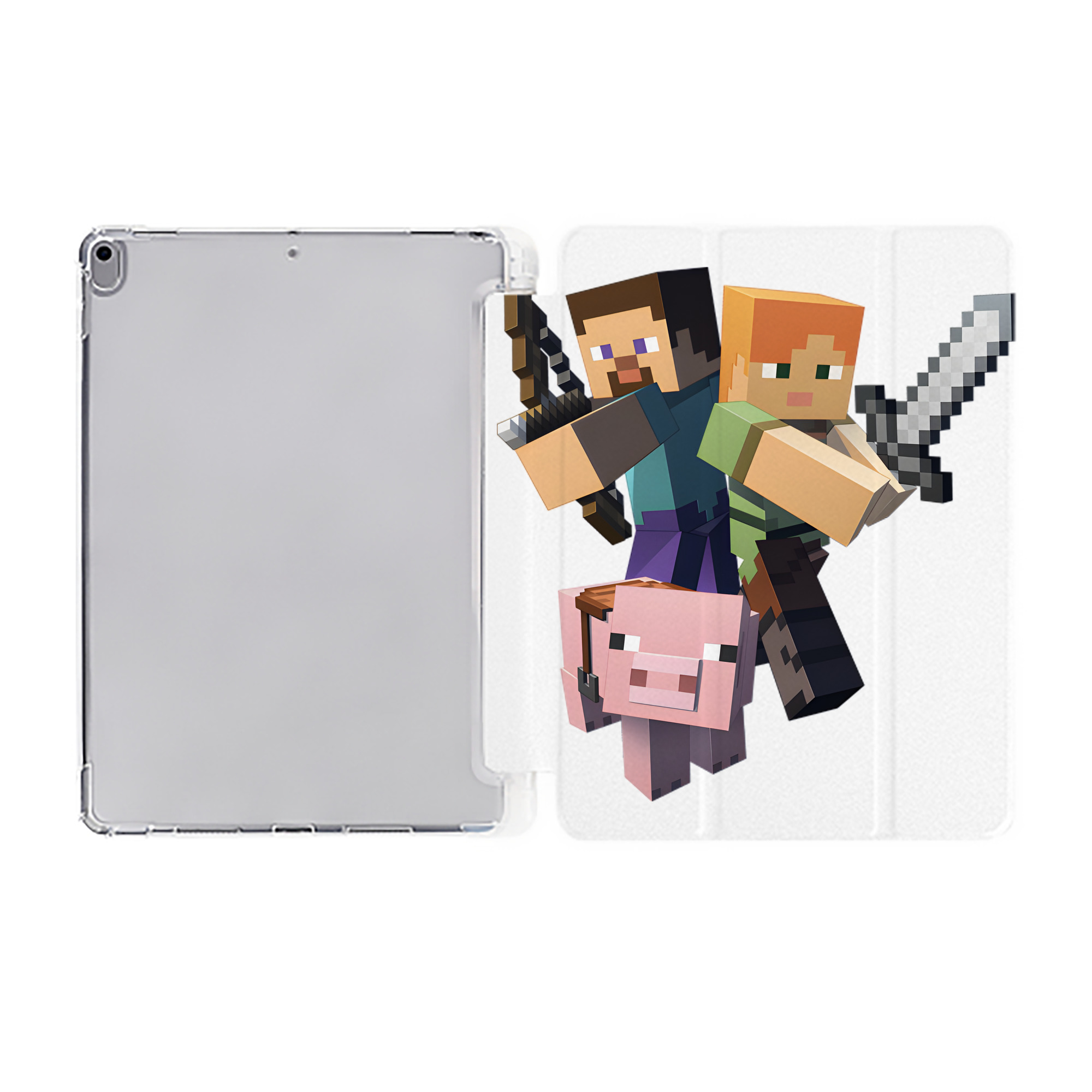 （画像用） マインクラフト ブロックの世界 Minecraft MC Block world IPad ケース ペン収納付き 三つ折りスタンド PUレザー×シリコン 対応機種9.5/10.5/10.9インチ